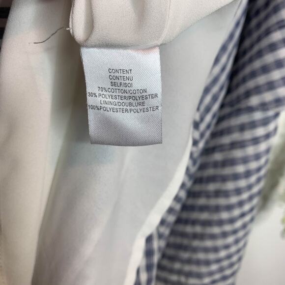 WAYF gingham print picnic dress flared tiered sleeves blue white strapless 3264 - Picture 9 of 12